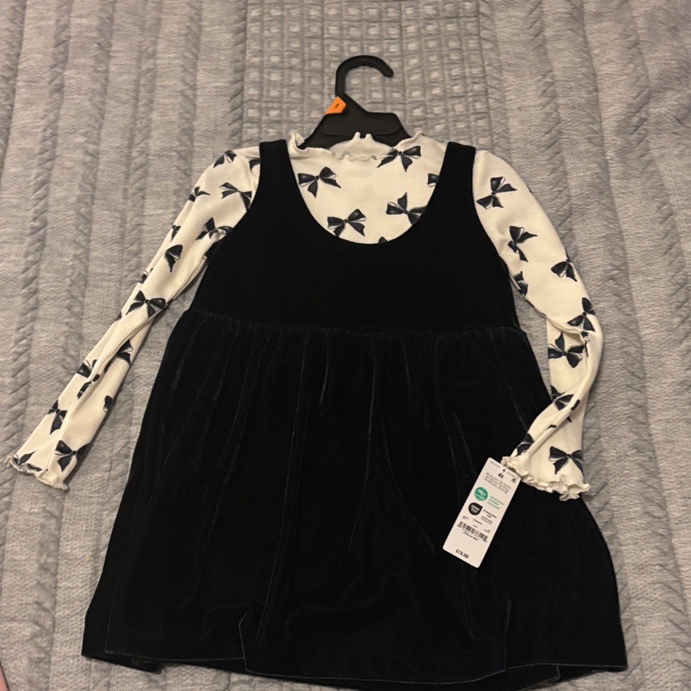 Carter's black Bow Print Top and velvet dress